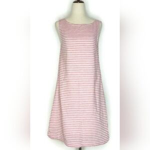 Red White Striped Linen Cotton Dress Sz M Sleeveless Preppy Coastal Country